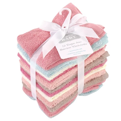 Hudson Baby Infant Girl Rayon From Bamboo Woven Washcloths 12pk, Soft Peony, One Size
