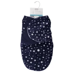 Hudson Baby Infant Plush Swaddle Wrap, Navy Star, 0-3 Months