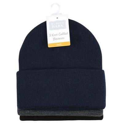 Hudson Baby Family Knit Cuffed Beanie 3pk, Navy Black