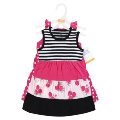 Hudson Baby Infant And Toddler Girl Cotton Dresses, Pink Black Roses