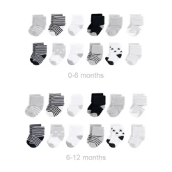 Hudson Baby Unisex Baby Grow With Me Cotton Terry Socks, Gray Black Stars, 0-6 And 6-12 Months