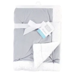 Hudson Baby Infant Plush Blanket With Faux Shearling Back, Gray White, One Size