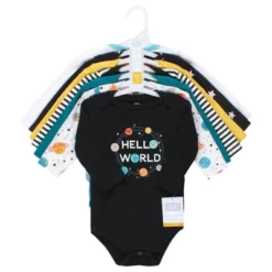 Hudson Baby Unisex Baby Cotton Long-Sleeve Bodysuits, Happy Planets 7-Pack