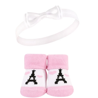 Hudson Baby Girl Headband And Socks Giftset, Paris, One Size - Image 3