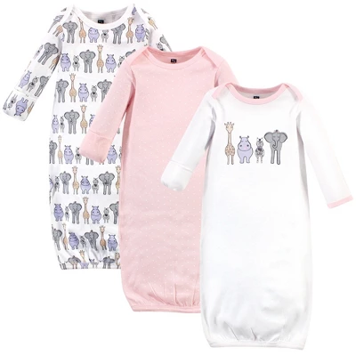 Hudson Baby Infant Girl Cotton Long-Sleeve Gowns 3pk, Pink Safari - Image 4
