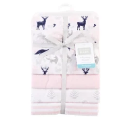 Hudson Baby Infant Girl Cotton Flannel Receiving Blankets, Linocut Woodland Girl, One Size