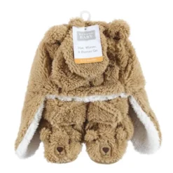 Hudson Baby Unisex Baby Trapper Hat, Mitten And Bootie Set, Tan Bear