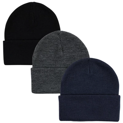 Hudson Baby Family Knit Cuffed Beanie 3pk, Navy Black - Image 5