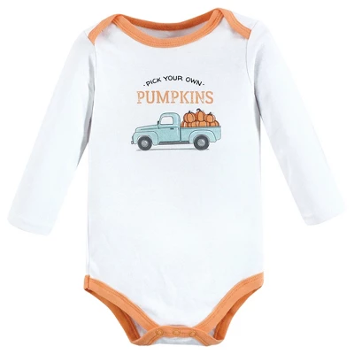 Hudson Baby Infant Boy Cotton Bodysuit, Pant And Shoe Set, Pumpkin Truck - Image 2