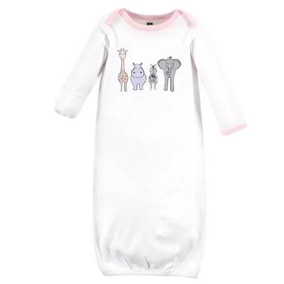 Hudson Baby Infant Girl Cotton Long-Sleeve Gowns 3pk, Pink Safari - Image 3