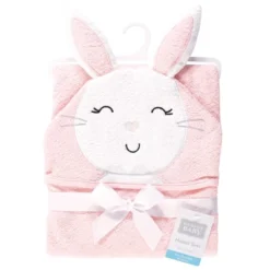 Hudson Baby Infant Girl Cotton Animal Face Hooded Towel, Pink Bunny, One Size