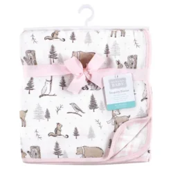 Hudson Baby Infant Girl Muslin Tranquility Quilt Blanket, Winter Forest, One Size