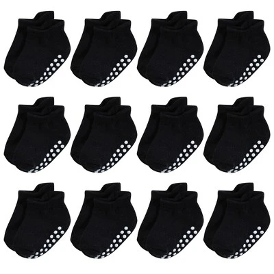 Hudson Baby Infant Boy Non-Skid No-Show Socks, Black - Image 4