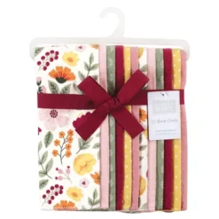 Hudson Baby Infant Girl Cotton Flannel Burp Cloths Bundle, Fall Botanical, One Size