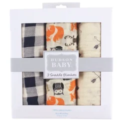 Hudson Baby Infant Boy Cotton Muslin Swaddle Blankets, Forest, One Size