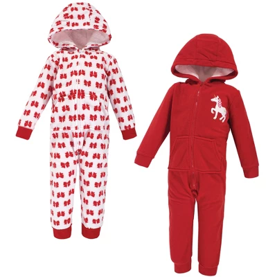 Hudson Baby Toddler Girl Fleece Jumpsuits, Coveralls, And Playsuits 2pk, Christmas Unicorn - Image 3