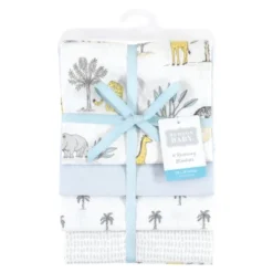 Hudson Baby Infant Boy Cotton Flannel Receiving Blankets, Boy Safari World, One Size