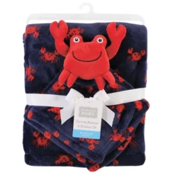 Hudson Baby Infant Boy Plush Blanket With Security Blanket, Crab, One Size