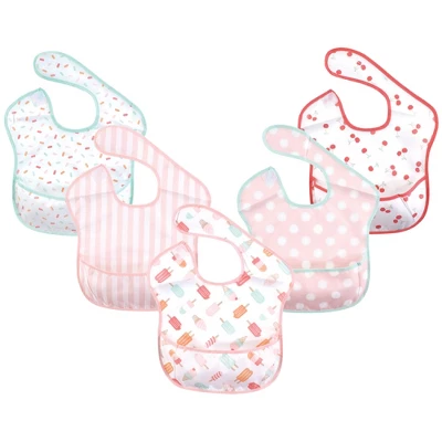 Hudson Baby Infant Girl Waterproof Polyester Bibs 5pk, Ice Cream - Image 3