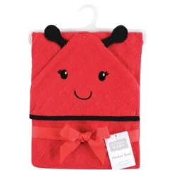 Hudson Baby Unisex Baby Cotton Animal Face Hooded Towel, Red Ladybug, One Size