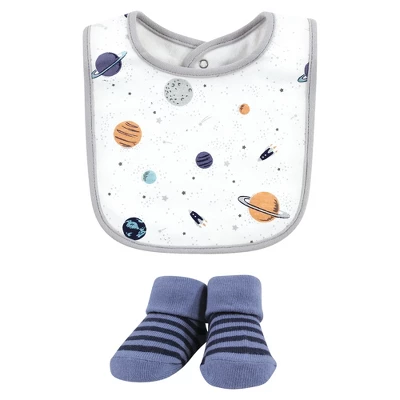 Hudson Baby Unisex Baby Cotton Bib And Sock Set, Space, One Size - Image 3