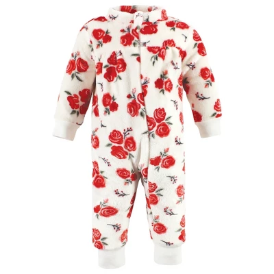 Hudson Baby Infant Girl Plush Jumpsuits, Red Rose Leopard - Image 2