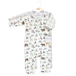 Hudson Baby Infant Boy Premium Quilted Coveralls, Forest Animals