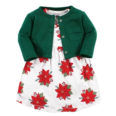 Hudson Baby Infant And Toddler Girl Cotton Dress And Cardigan Set, Poinsettia - Image 10