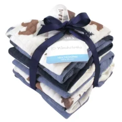 Hudson Baby Infant Boy Quilted Cotton Washcloths, Moose Bear, One Size