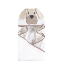 Hudson Baby Infant Cotton Animal Face Hooded Towel, Tan Puppy, One Size