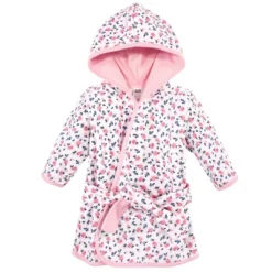 Hudson Baby Infant Girl Cotton Rich Bathrobe, Blue Pink Floral, 0-9M