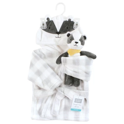 Hudson Baby Unisex Baby Plush Bathrobe And Toy Set, Badger, One Size