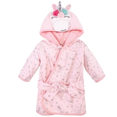 Hudson Baby Infant Girl Cotton Rich Bathrobe, Pink Unicorn, 0-9M