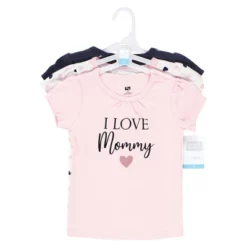 Hudson Baby Infant Girl Short Sleeve T-Shirts, Girl Mommy Pink Navy