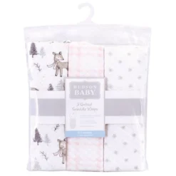 Hudson Baby Infant Girl Quilted Cotton Swaddle Wrap 3pk, Winter Forest, 0-3 Months