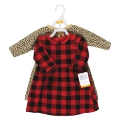 Hudson Baby Infant Girl Cotton Dresses, Buffalo Plaid Leopard