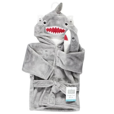 Hudson Baby Infant Boy Plush Bathrobe And Toy Set, Shark, One Size