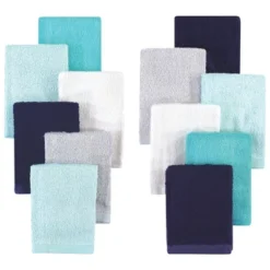 Hudson Baby Infant Boy Rayon From Bamboo Woven Washcloths 12pk, Navy Teal, One Size
