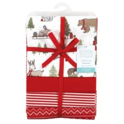 Hudson Baby Unisex Baby Cotton Flannel Receiving Blankets, Christmas Forest, One Size