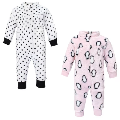 Hudson Baby Infant Girl Plush Jumpsuits, Pink Penguin - Image 8