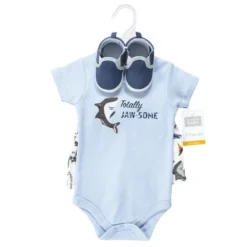 Hudson Baby Infant Boy Cotton Bodysuit, Shorts And Shoe Set, Jawsome Shark