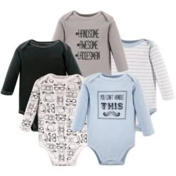 Hudson Baby Infant Boy Cotton Long-Sleeve Bodysuits 5pk, Mustache