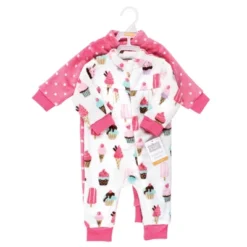 Hudson Baby Infant Girl Plush Jumpsuits, Ice Cream