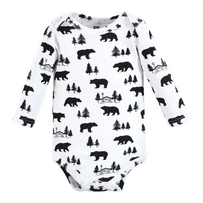 Hudson Baby Infant Boy Cotton Long-Sleeve Bodysuits, Baby Bear Gray Black 3-Pack - Image 3