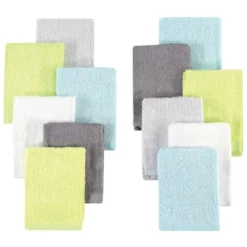 Hudson Baby Infant Boy Rayon From Bamboo Woven Washcloths 12pk, Gray Mint Lime, One Size