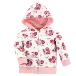 Hudson Baby Infant And Toddler Girl Cotton Hoodie, Bodysuit Or Tee Top And Pant Set, Rose Toddler