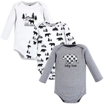 Hudson Baby Infant Boy Cotton Long-Sleeve Bodysuits, Baby Bear Gray Black 3-Pack - Image 5