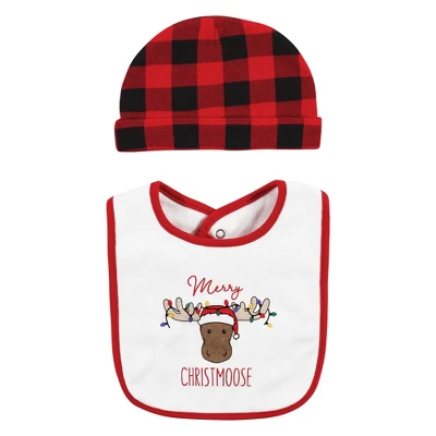 Hudson Baby Unisex Baby Cotton Bib And Headband Or Caps Set, Christmoose, One Size - Image 2