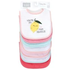 Hudson Baby Infant Girl Cotton Terry Drooler Bibs With Fiber Filling, Fruits, One Size