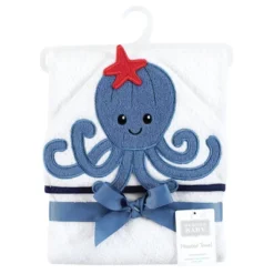 Hudson Baby Infant Boy Cotton Animal Face Hooded Towel, Octopus, One Size